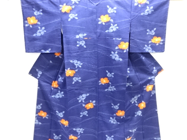未使用品　花模様織出し手織り紬着物